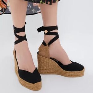 Castaner Chiara Black Espadrille Wedge Sandals size 8
